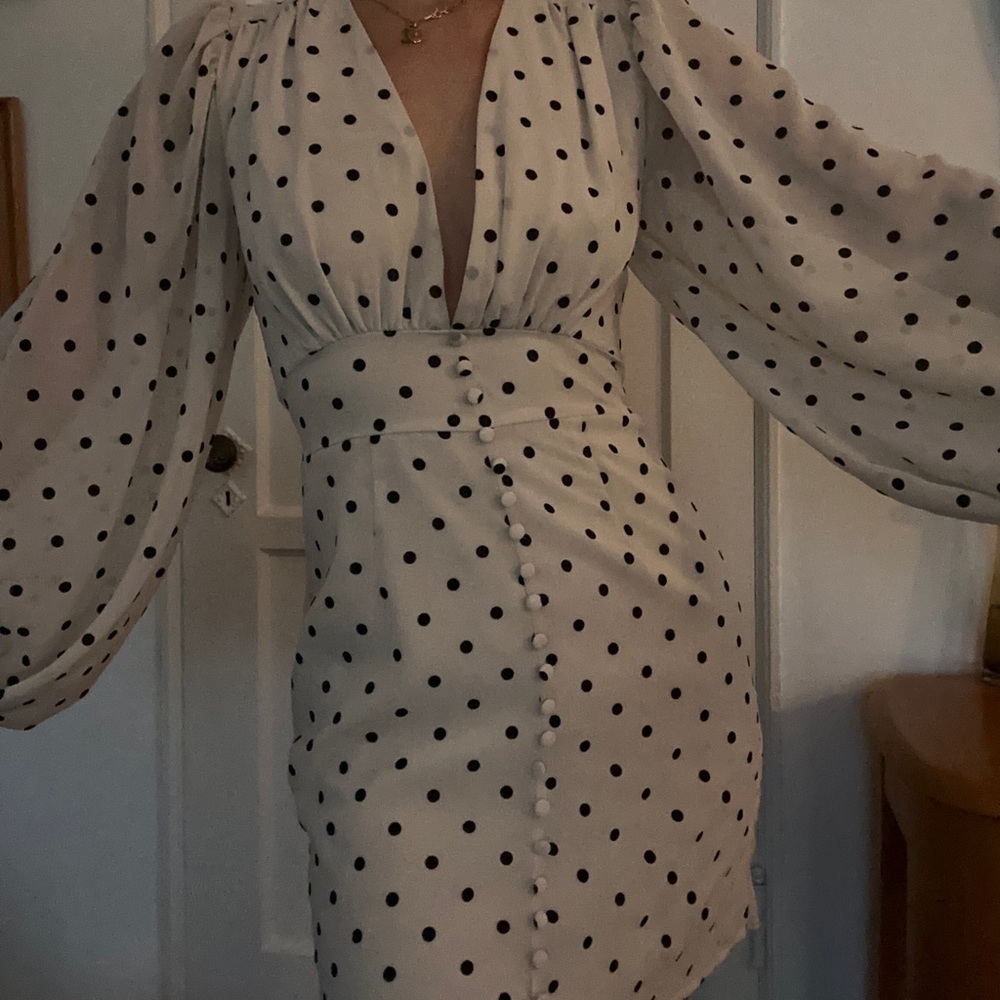 Polka dot black and cream polka dot mini dress
